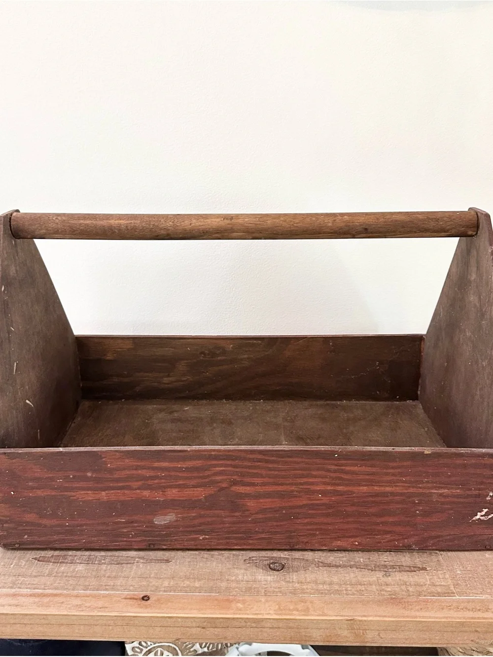 Large Wooden Toolbox Caddy Carpenter Primitive Style Crate Tote 16 x 10 x 10